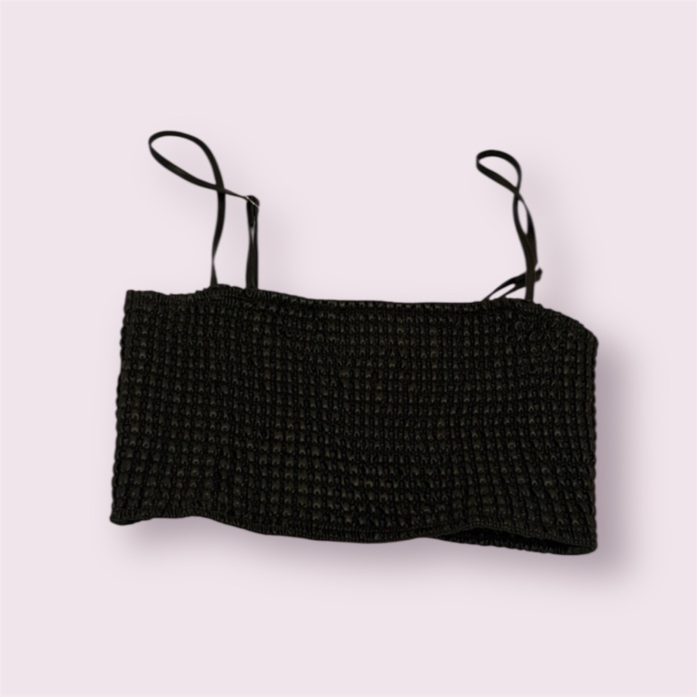 Bobbles & Lace Faux Leather Black Crop Top